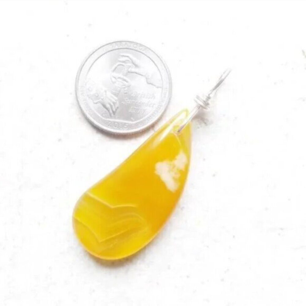 Honey Yellow Tangerine Agate Teardrop Pendant • Vibrant Spring Sunshine Drop - Picture 8 of 9